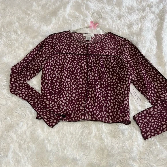 Sheer Animal Print Long Sleeve Silk Inside Blouse Size L - Kirious Los Angeles - Picture 2 of 6